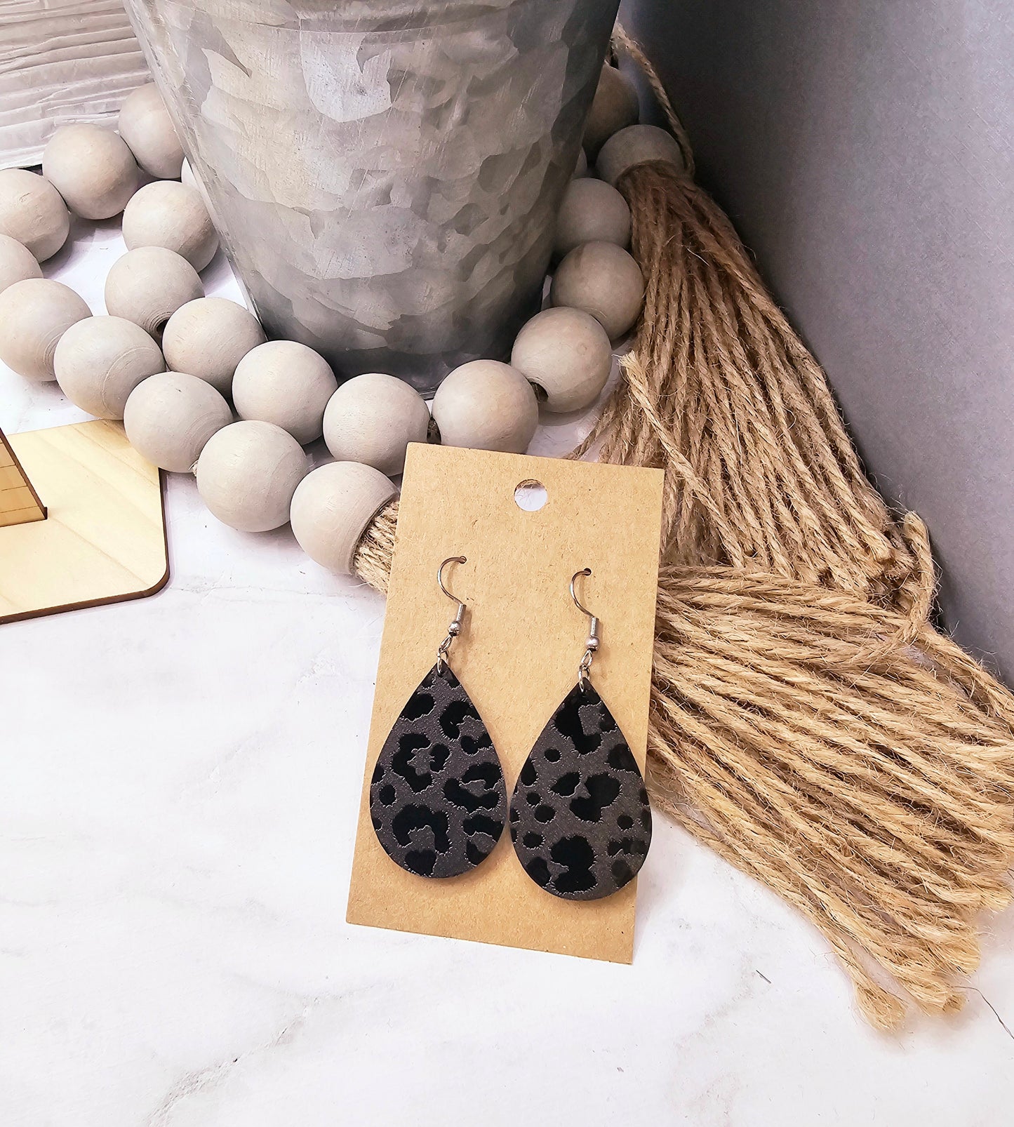 Black Leopard Teardrop Earrings