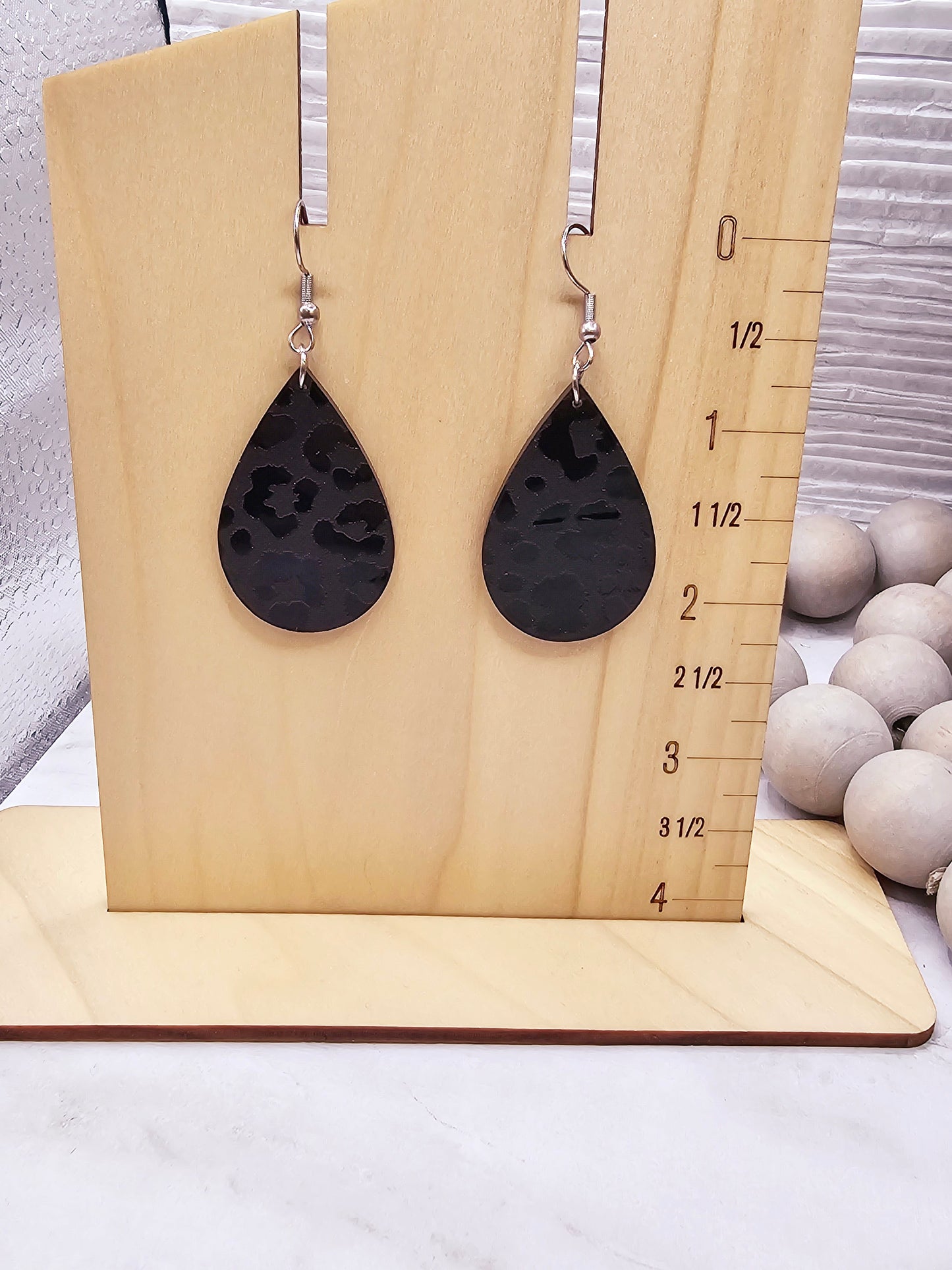 Black Leopard Teardrop Earrings