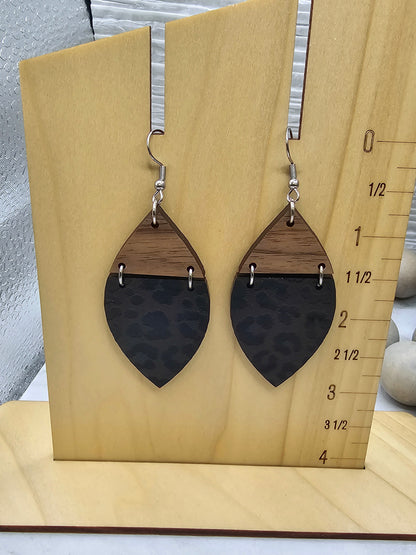 Walnut and Leopard Split Petal Earrings