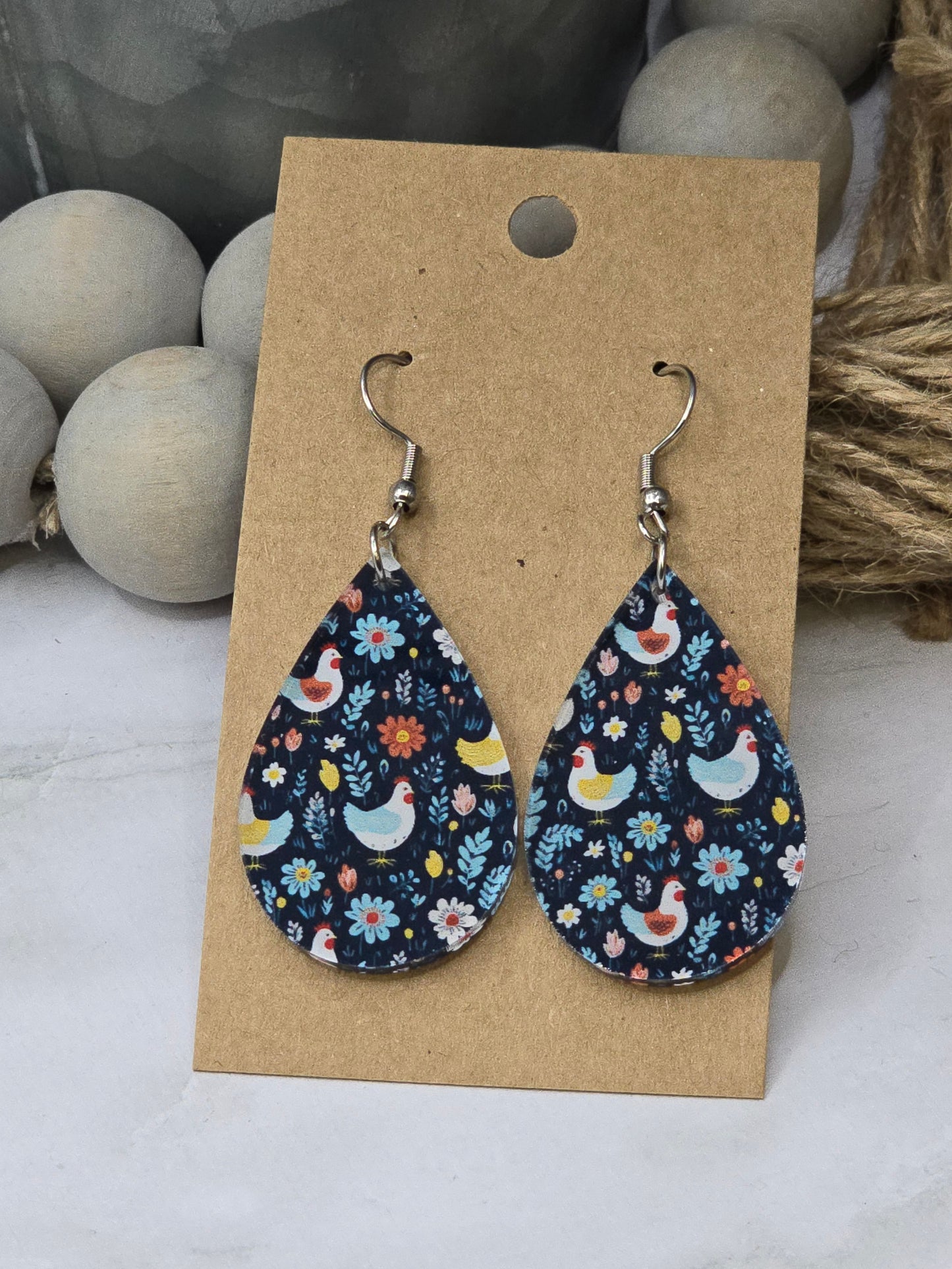 Whimsy Chicken Teardrop Earrings