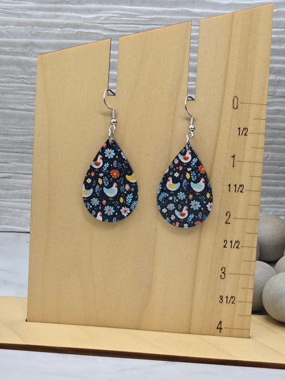 Whimsy Chicken Teardrop Earrings