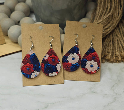 Patriotic Rose Teardrop Earrings