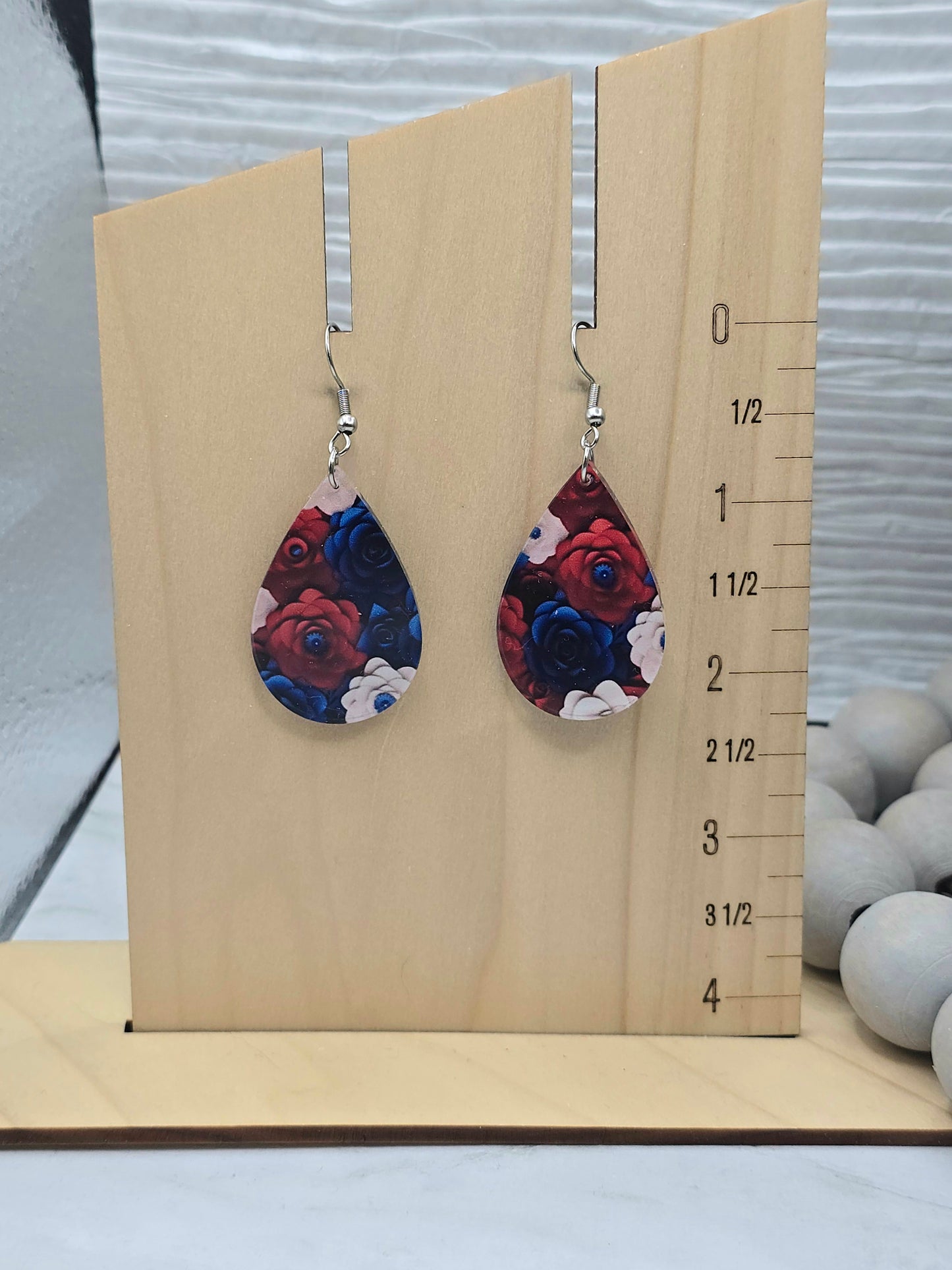 Patriotic Rose Teardrop Earrings