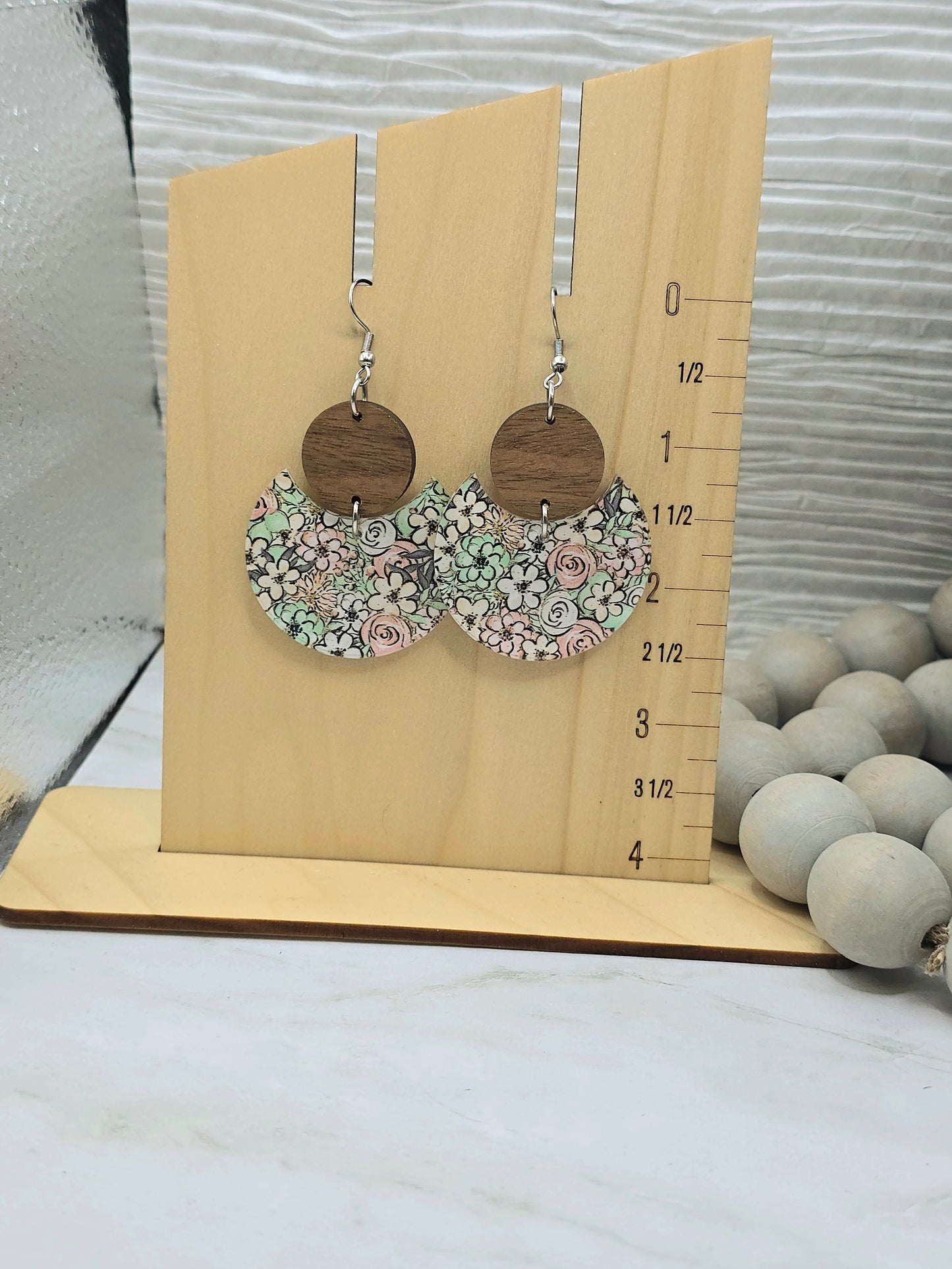 Mint Floral Stacked Circle Earrings