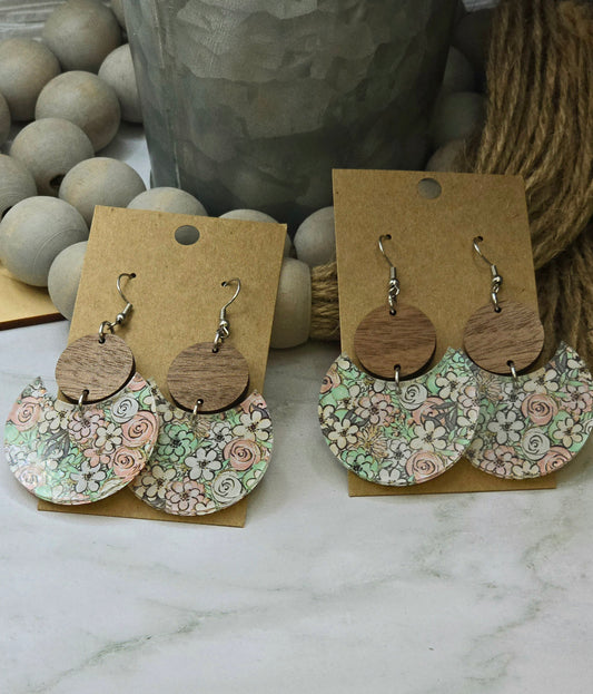 Mint Floral Stacked Circle Earrings
