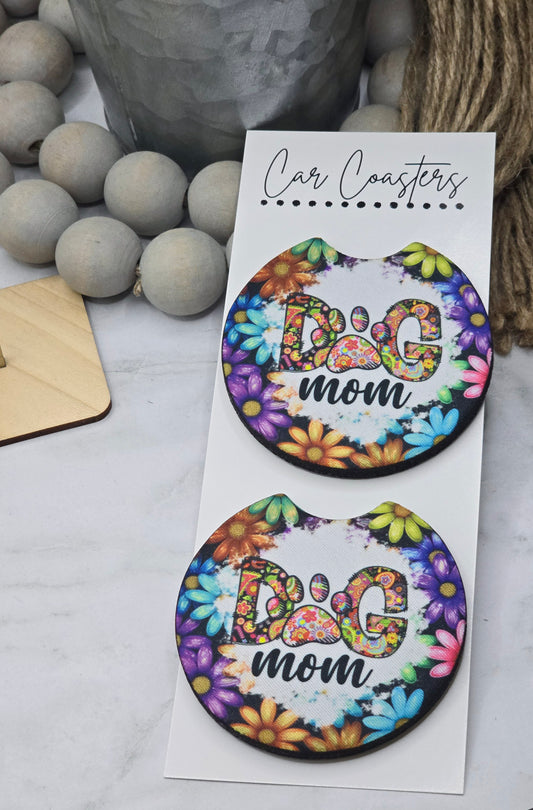 Floral Dog Mom Car Coasters