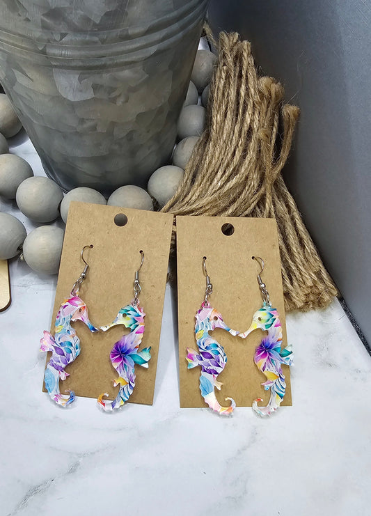 Abstract Tropical Seahorse Earrings