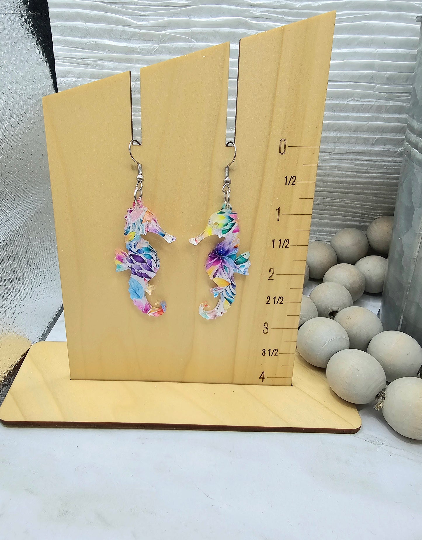 Abstract Tropical Seahorse Earrings