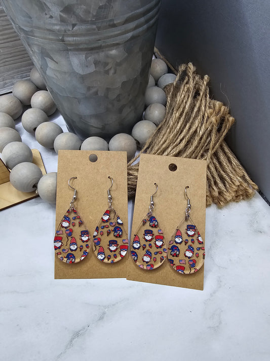 Patriotic Gnome Teardrop Earrings