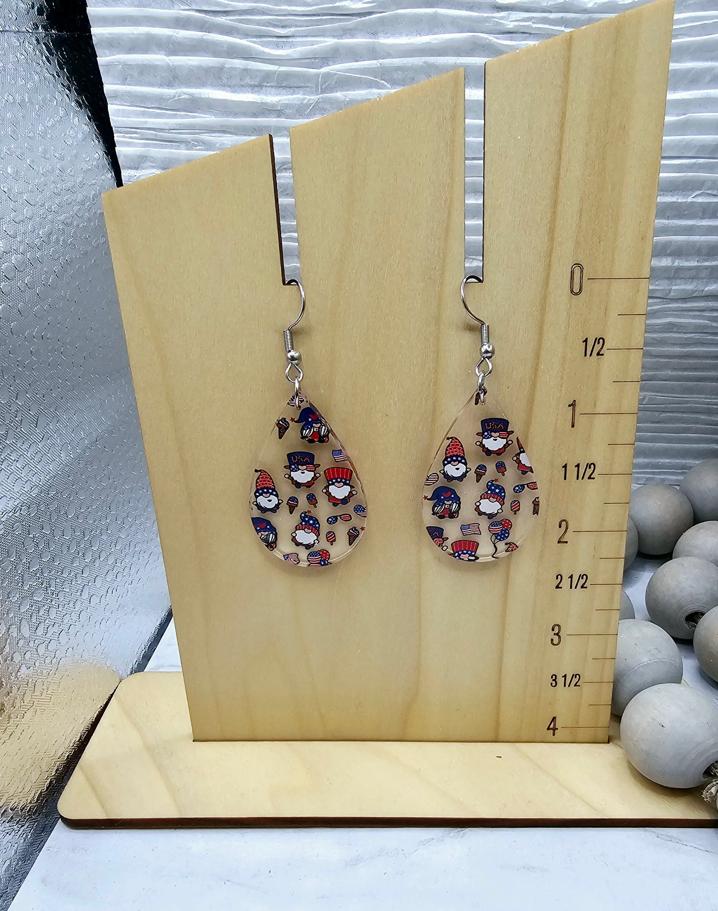 Patriotic Gnome Teardrop Earrings