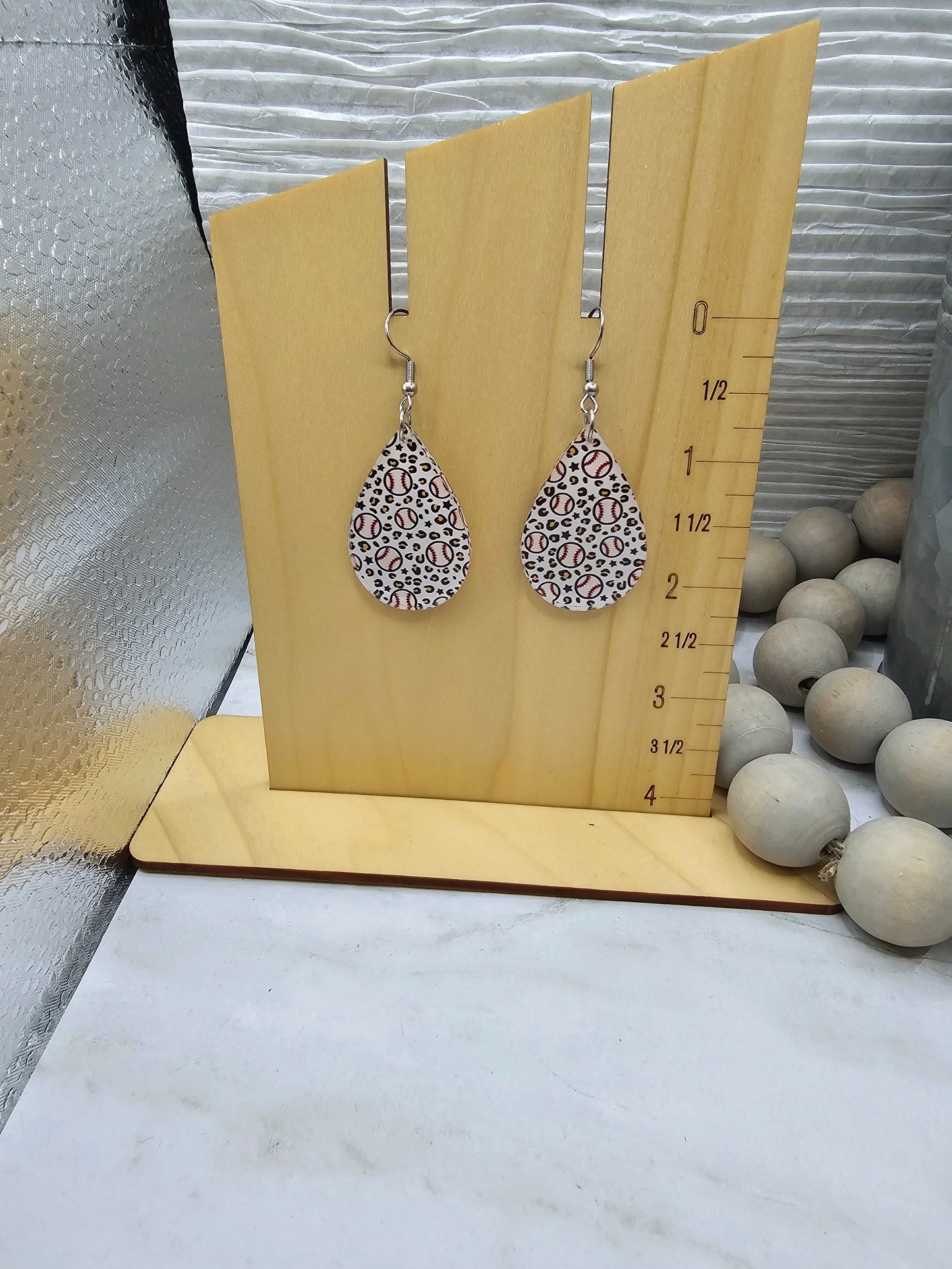 Leopard Baseball Teardrop Earrings