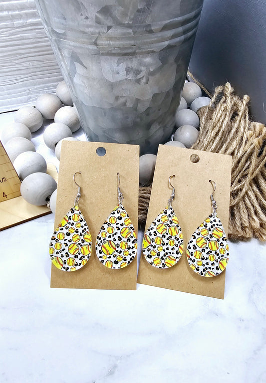 Leopard Softball Teardrop Earrings