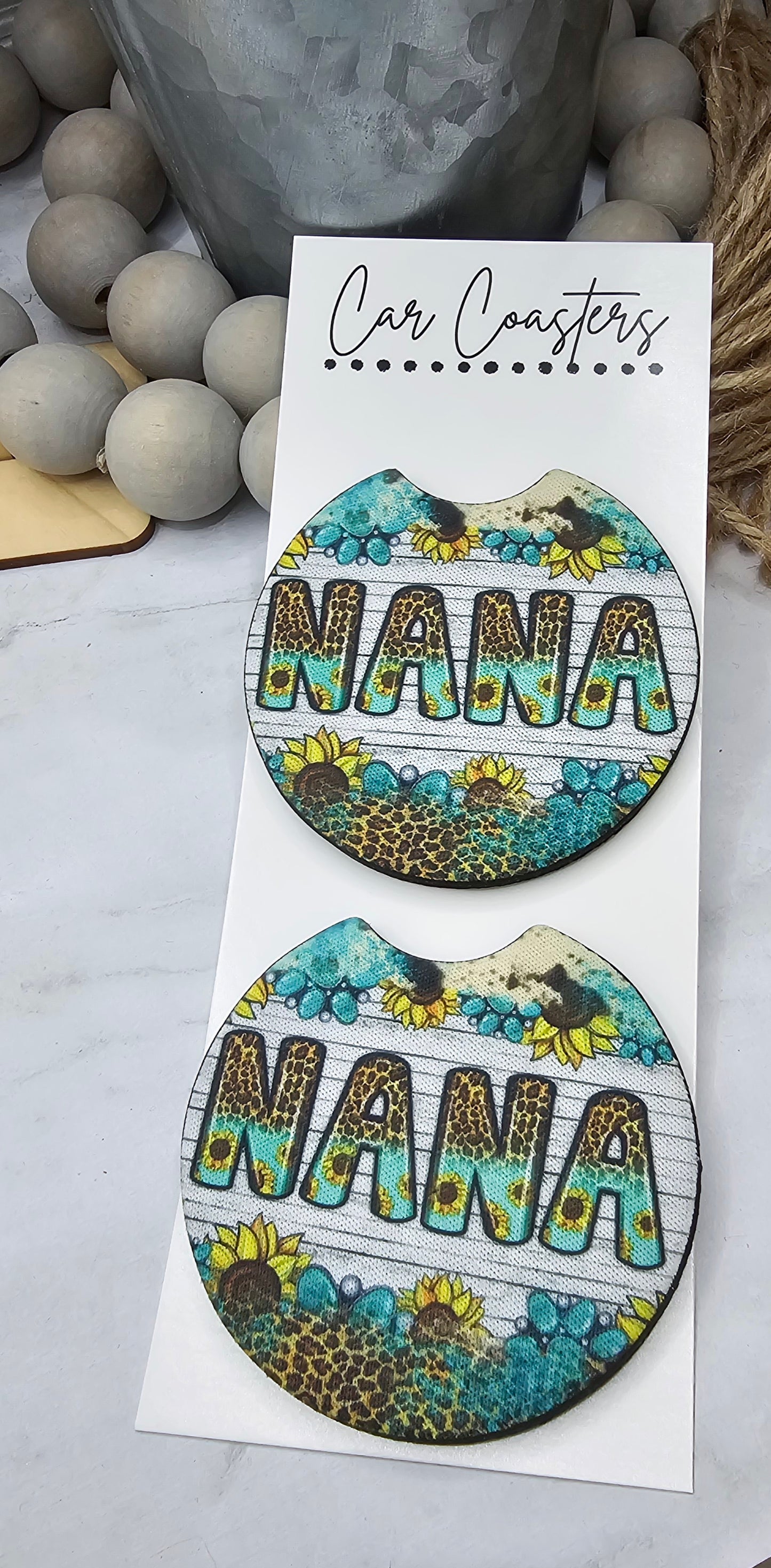 Rustic Nana Car Coasters