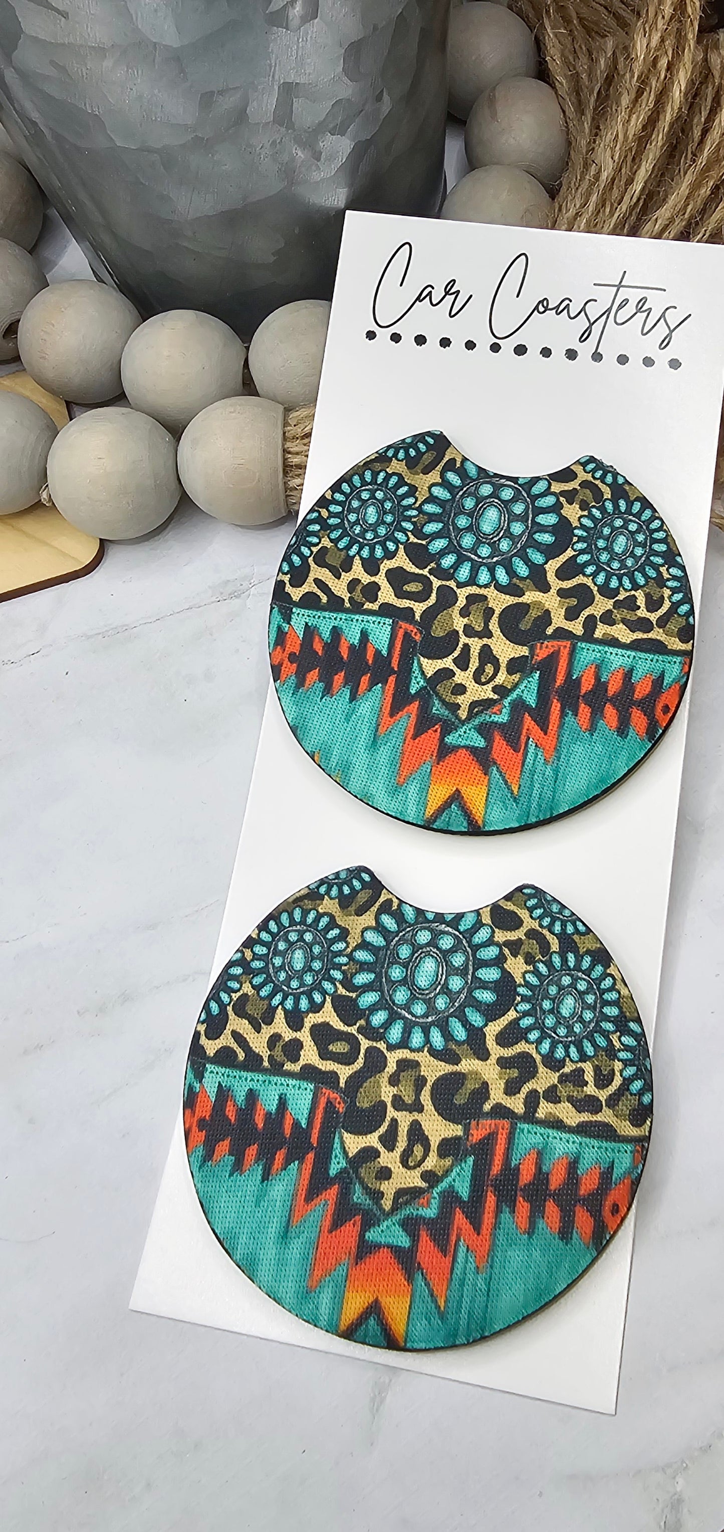 Western Turquoise Car Coasters