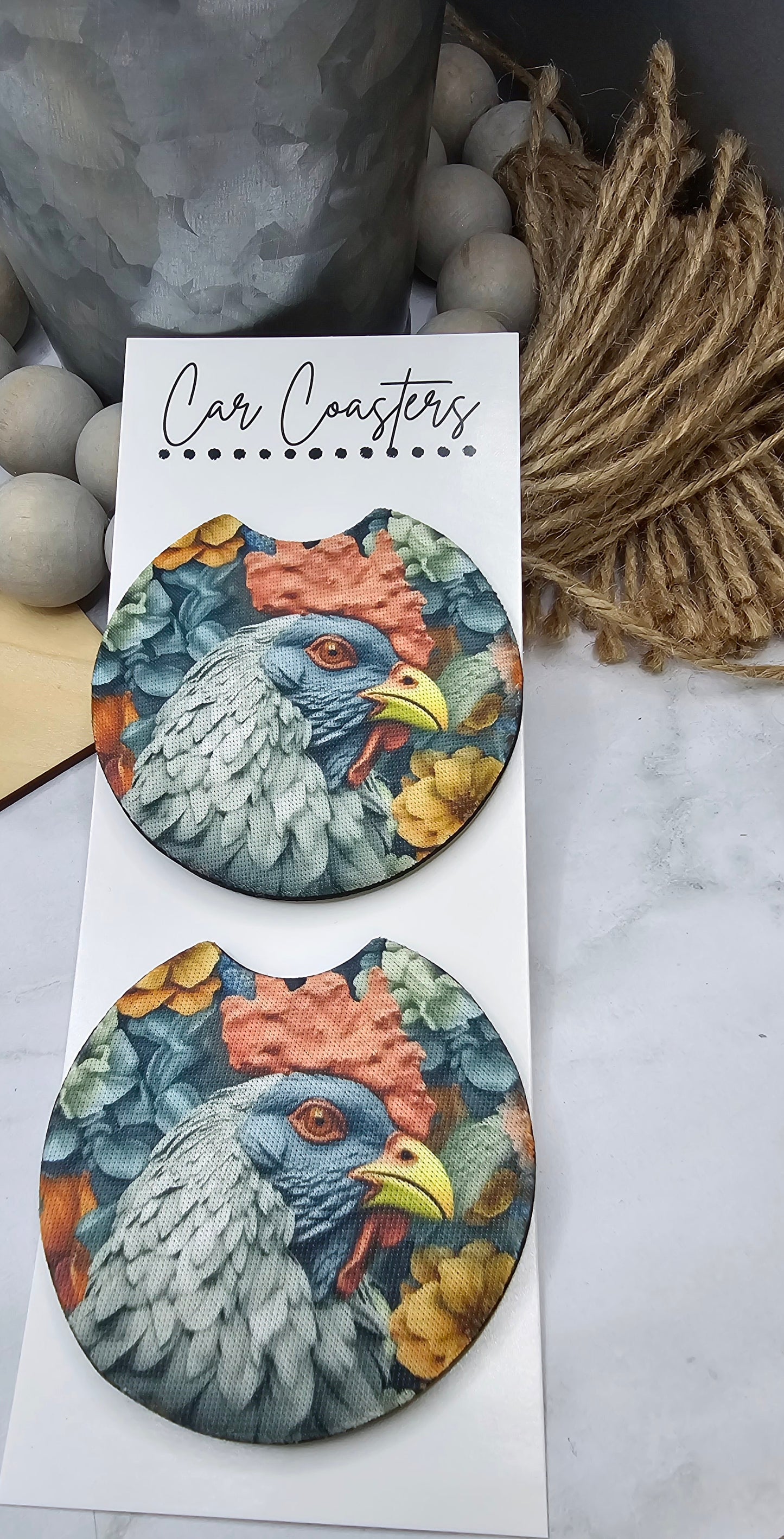 Gray Rooster Car Coasters