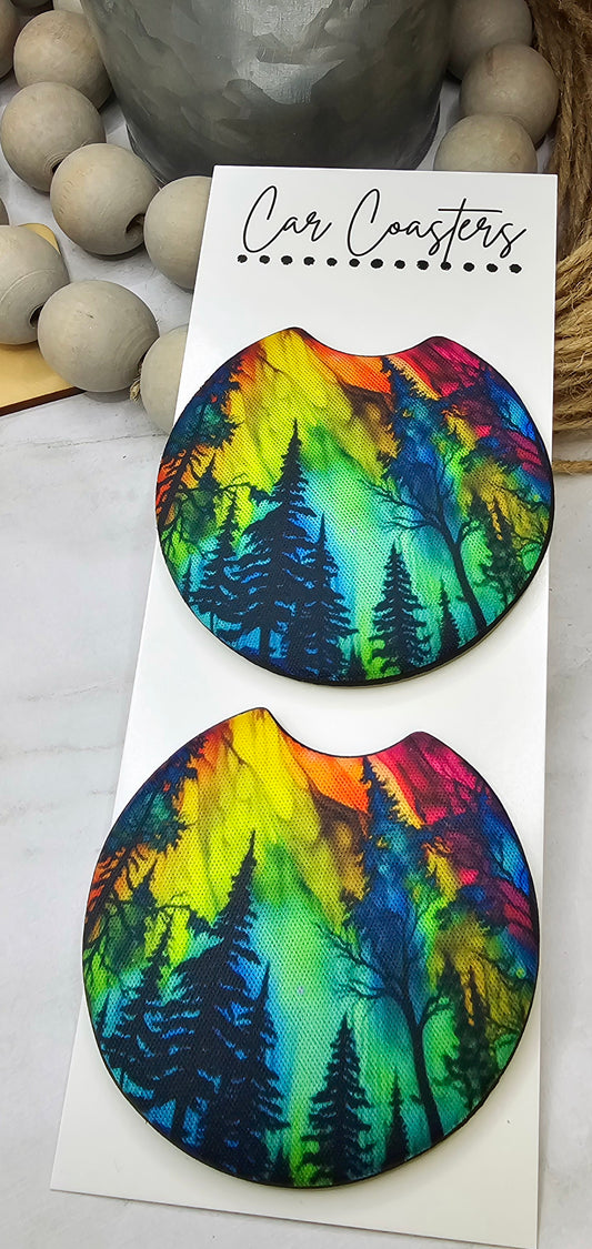 Rainbow Forest Car Coasters