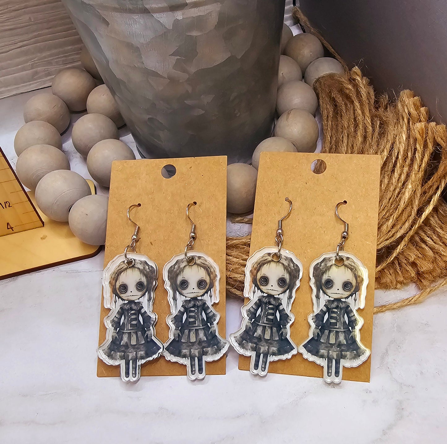 Button Eye Doll Earrings