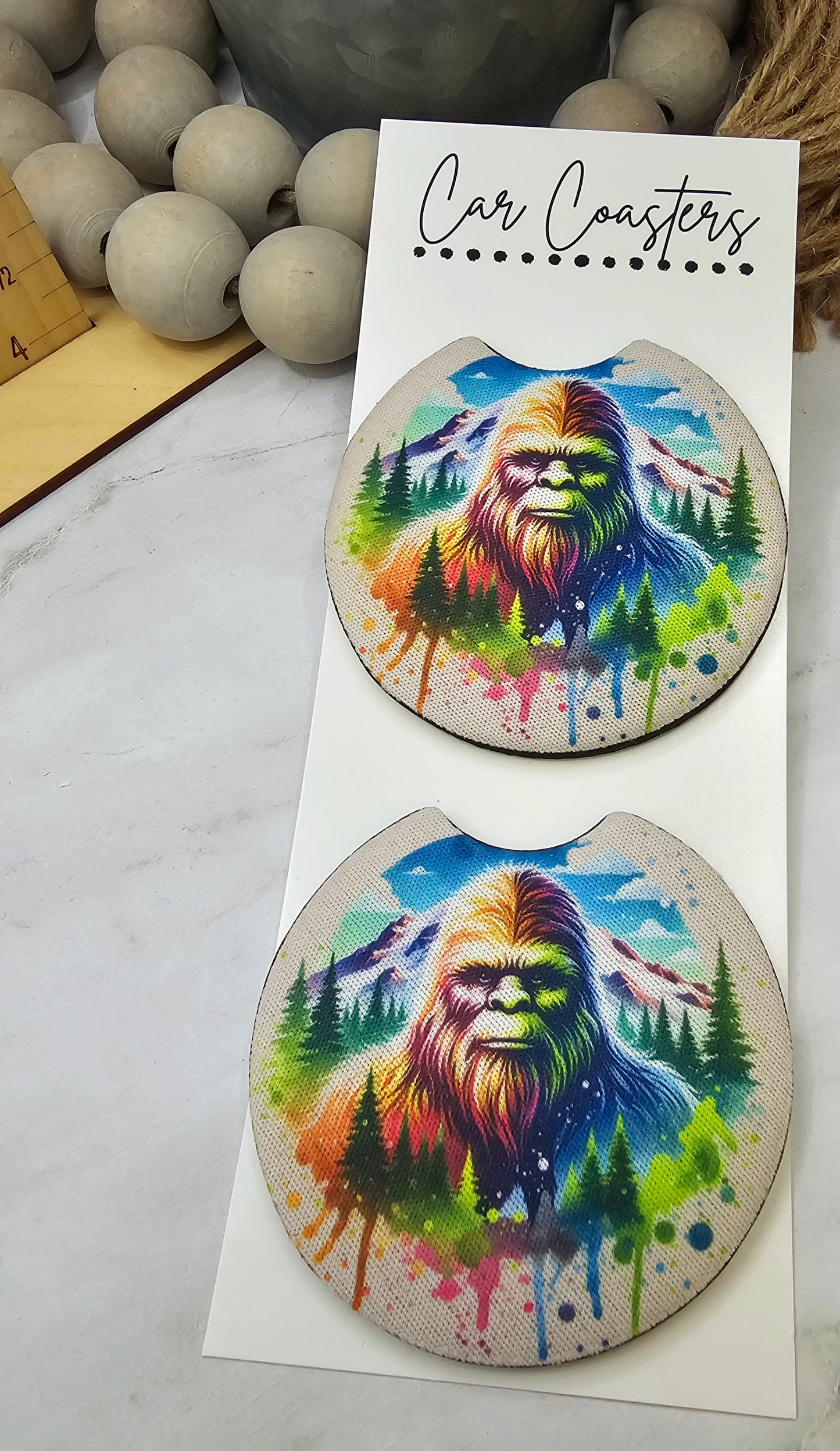 Watercolor Big Foot Car Coasters