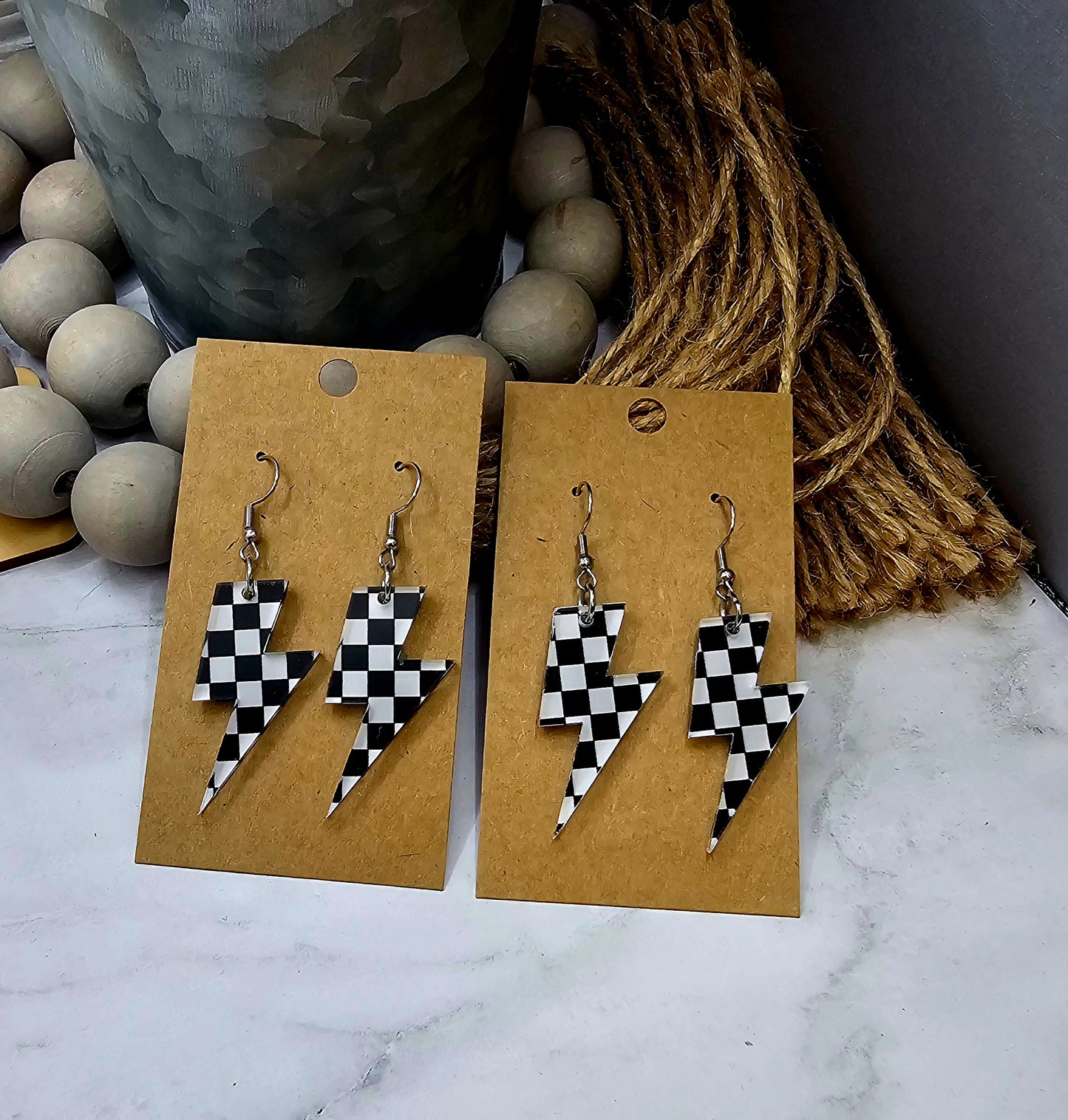 Checkered Lightning Earrings