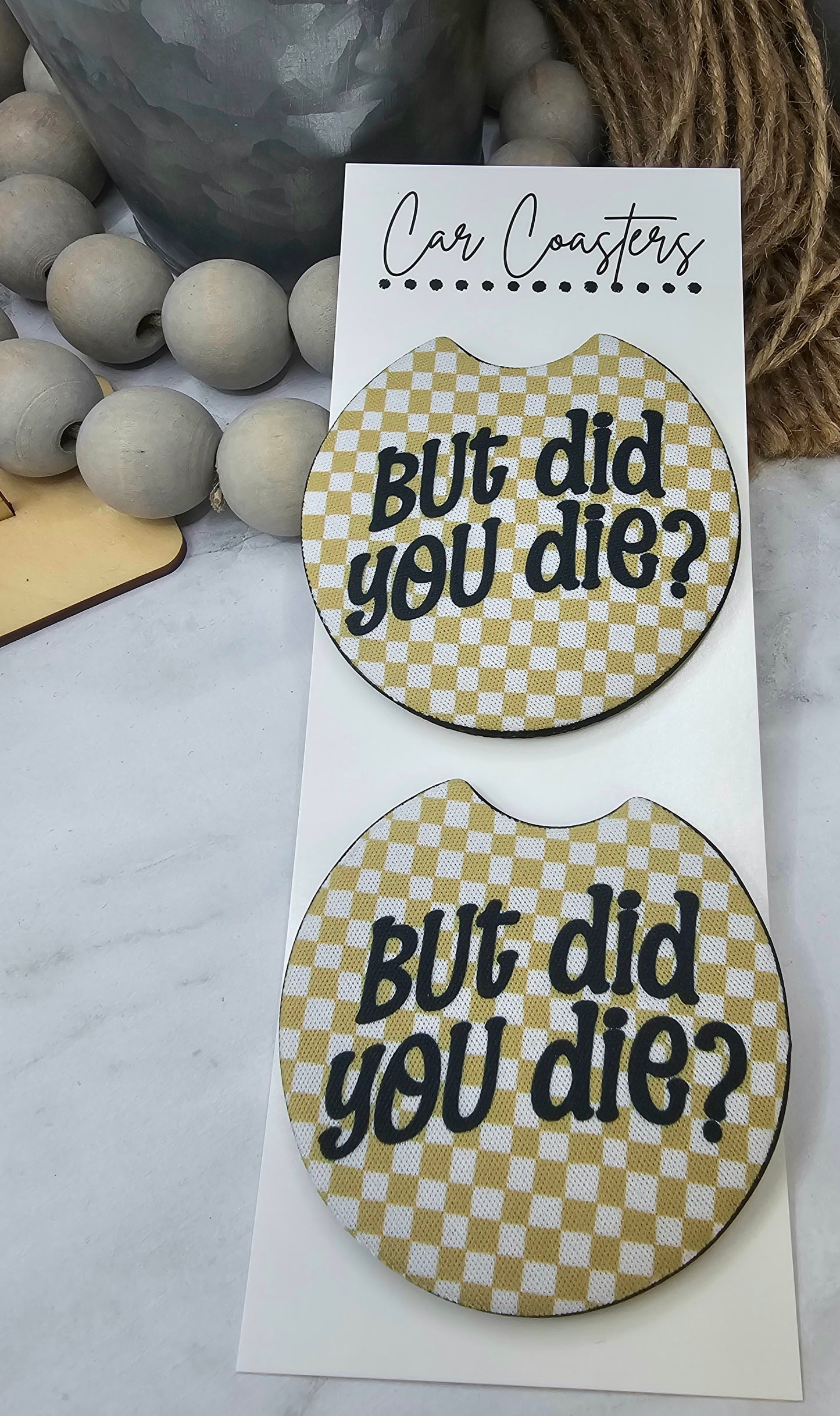 Checkered Did You Die Car Coasters