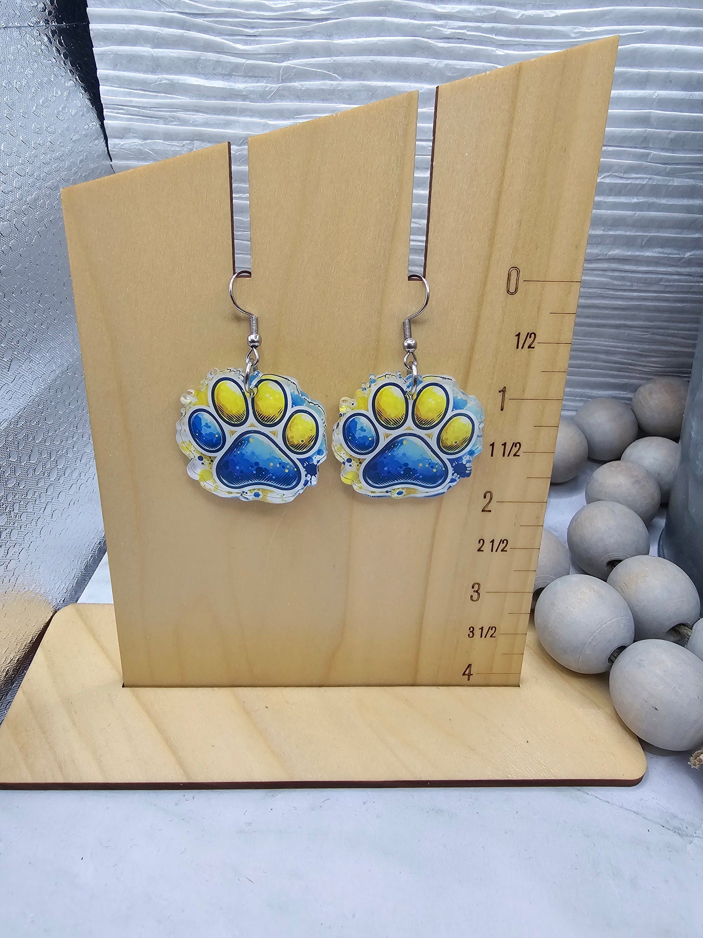 Blue and Yellow Paw Earrings