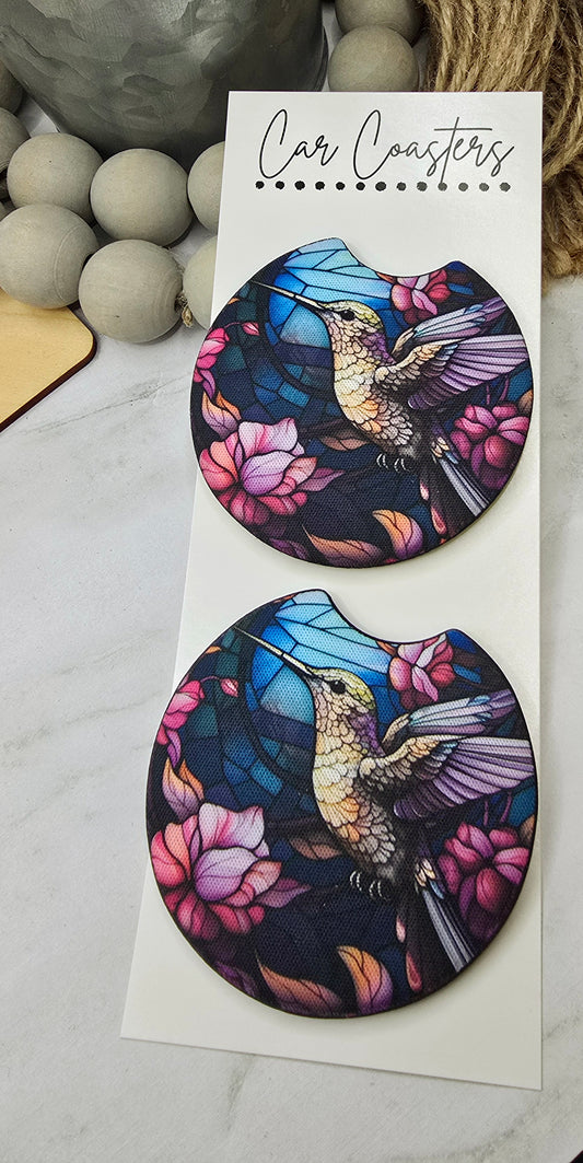 Stain Glass Hummingbird Car Coasters