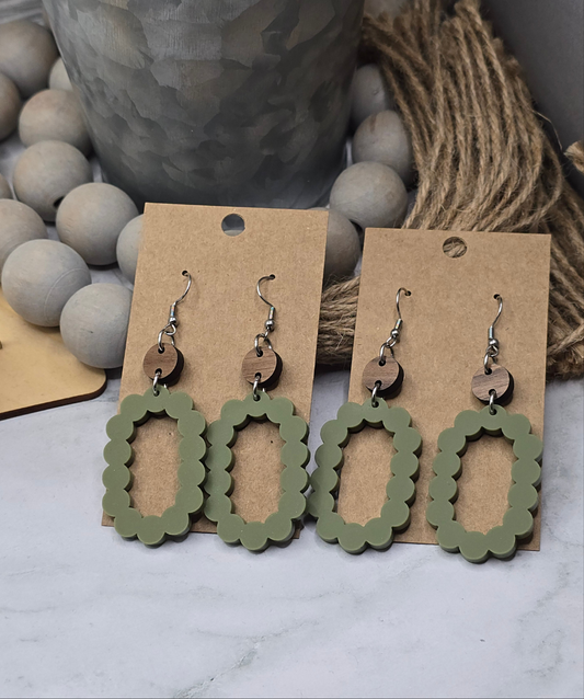 Matte Olive Scallop Stacked Earrings