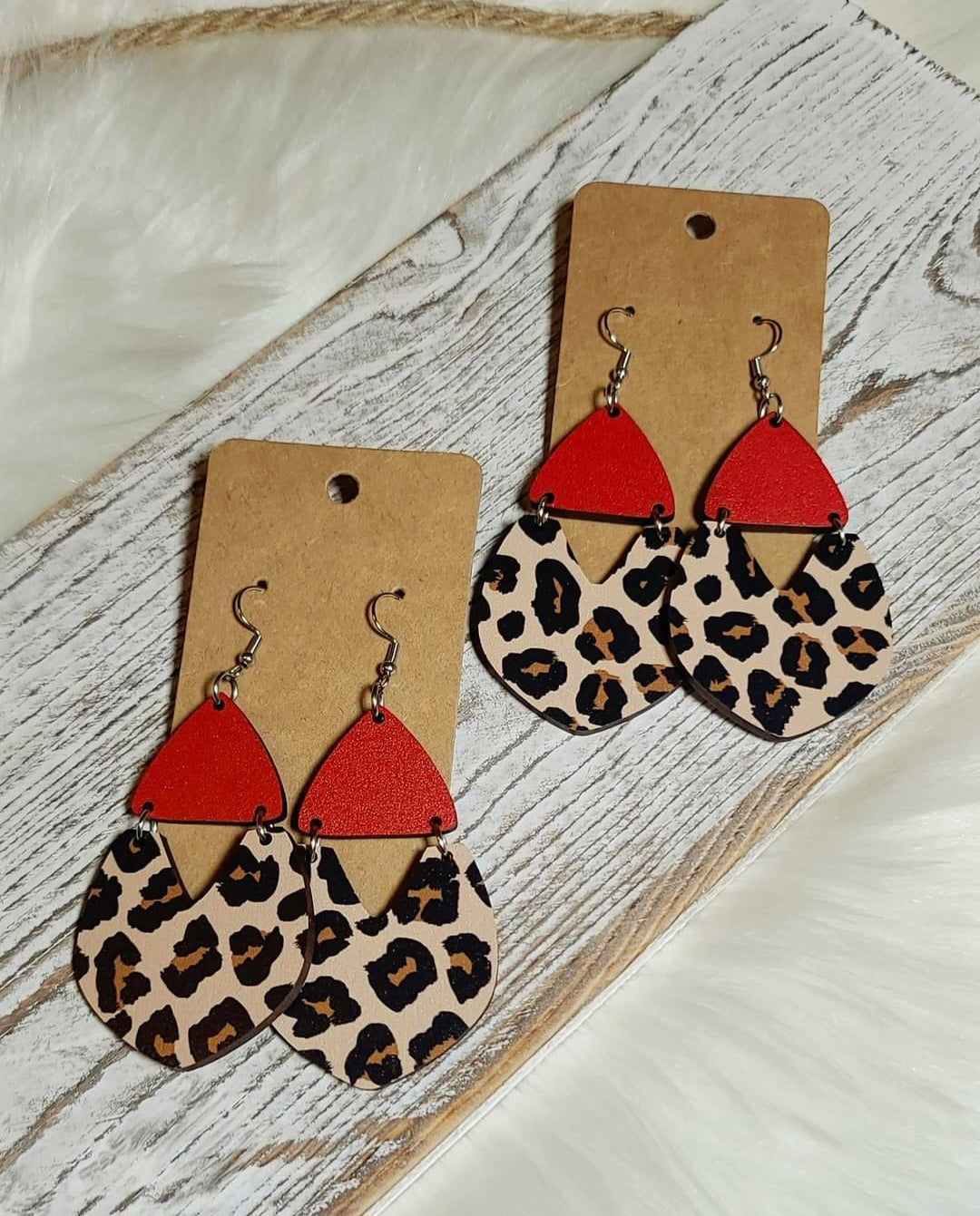 Red and Leopard Stacked Earrings