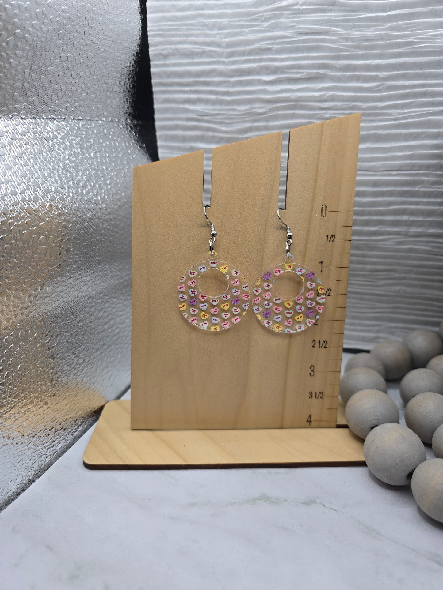 Conversation Hearts Retro Circle Earrings