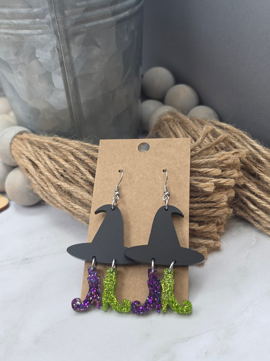 Glitter Boots Witch Hat Earrings