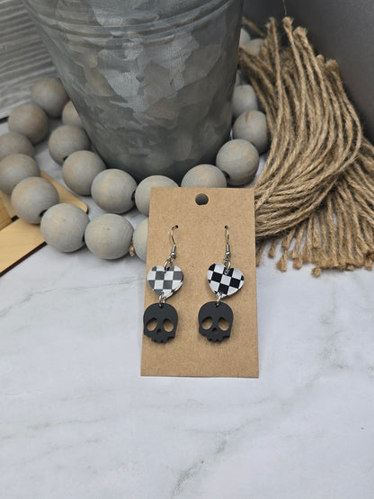 Heart Skull Earrings Checkered