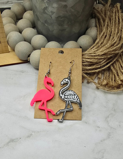 Flamingo Skeleton Mismatch Earrings