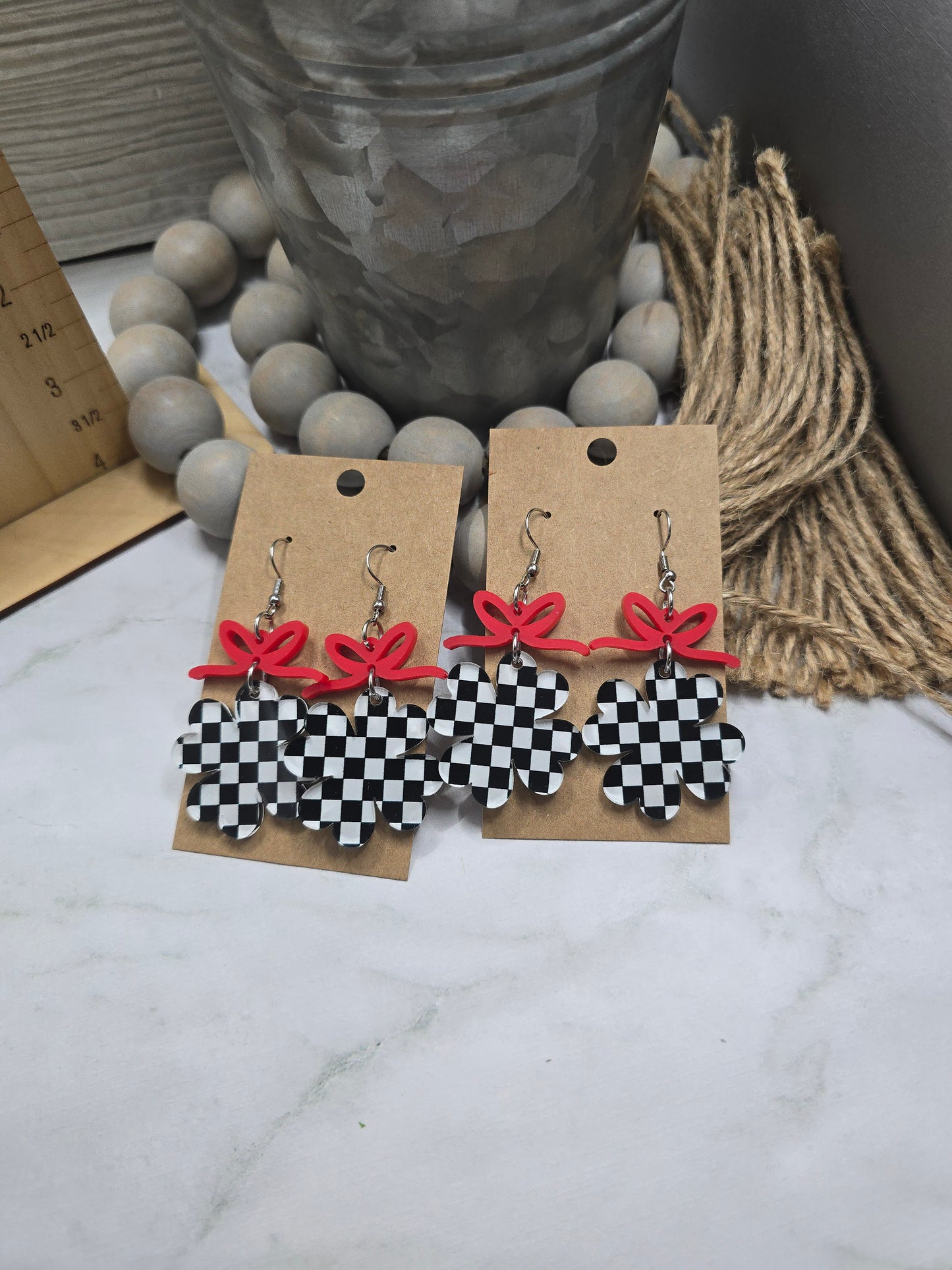 Checkered Clover Earrings