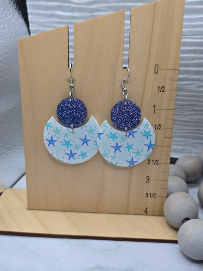 White Starfish Stacked Circle Earrings