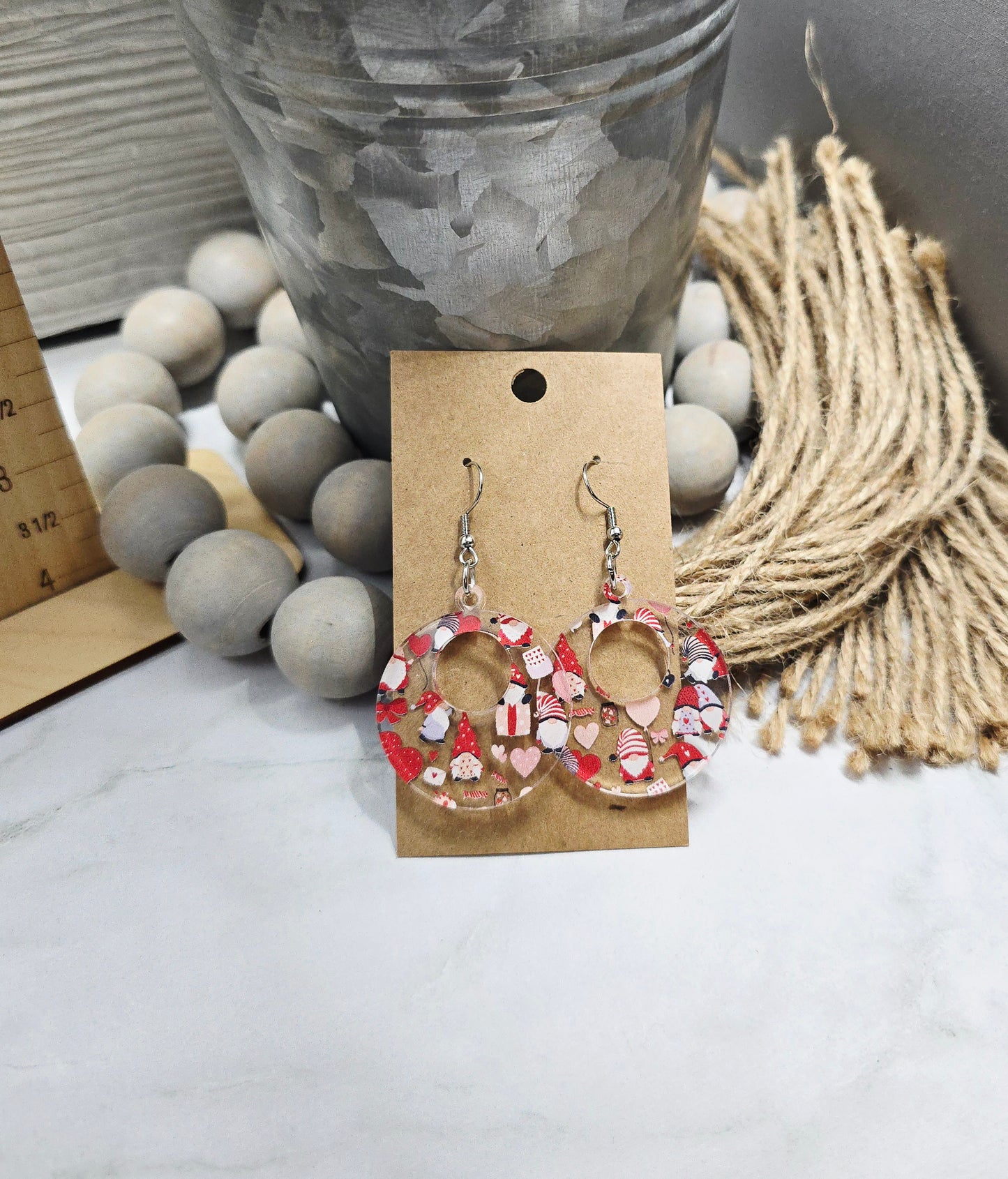 Valentine Gnomes Retro Circle Earrings