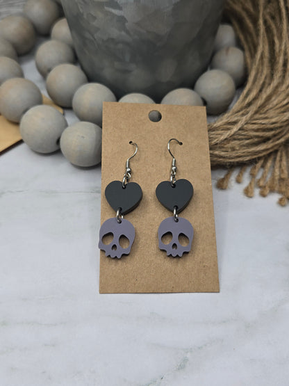 Heart Skull Earrings Black/Purple