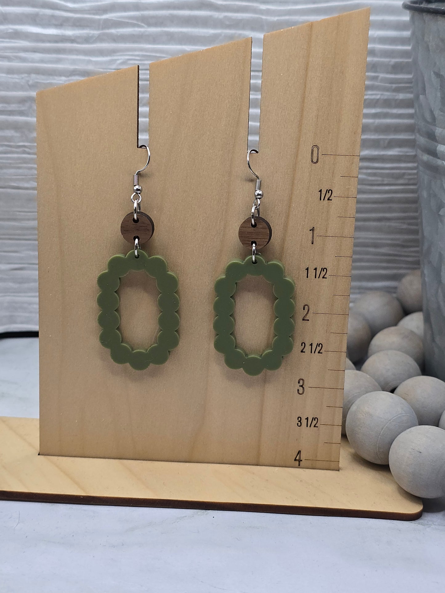 Matte Olive Scallop Stacked Earrings