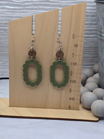 Matte Olive Scallop Stacked Earrings