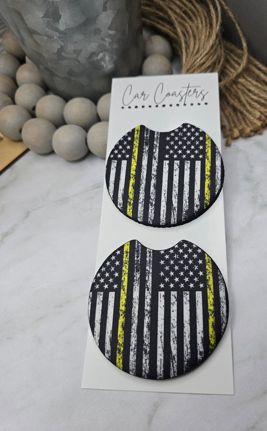Yellow Line Flag Car Coasters