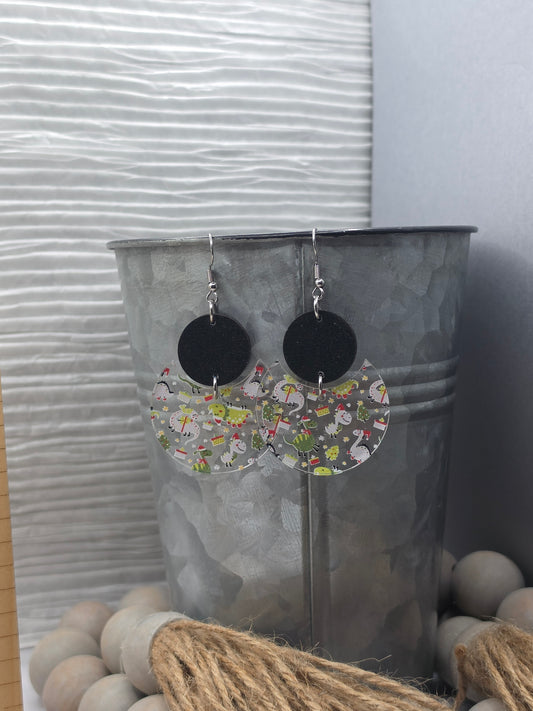 Christmas Dino Stacked Circle Earrings