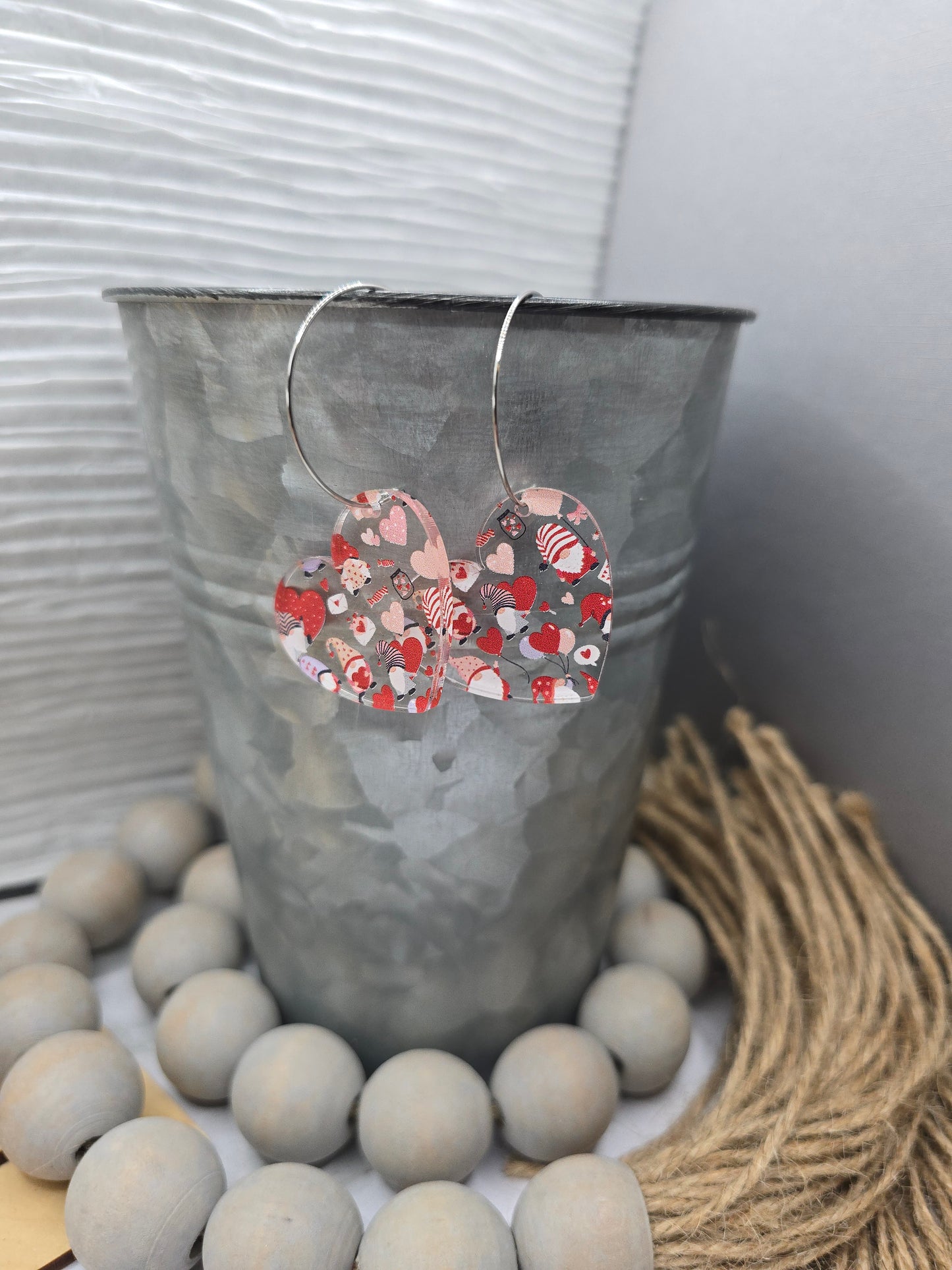Valentine Gnome Heart Hoop Earrings