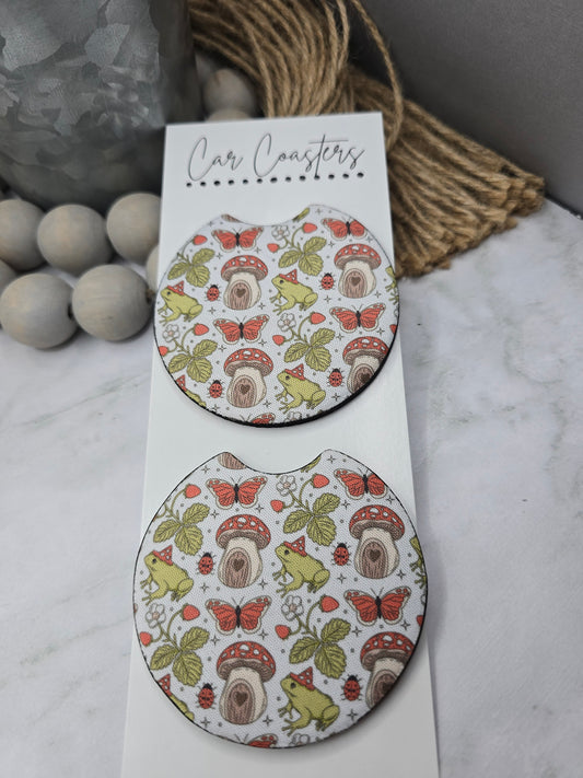 Mushrooms and Frogs Car Coasters