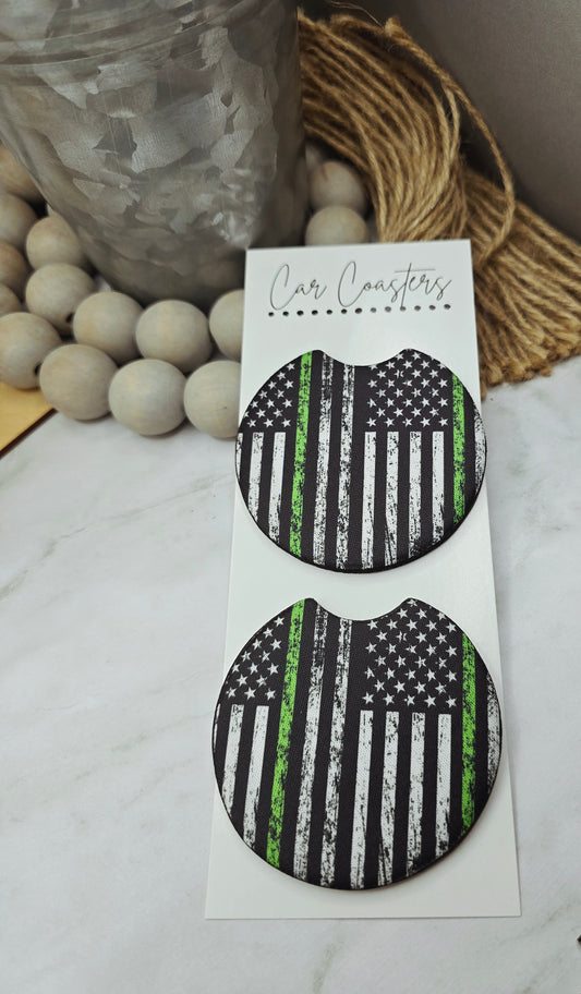 Green Line Flag Car Coasters