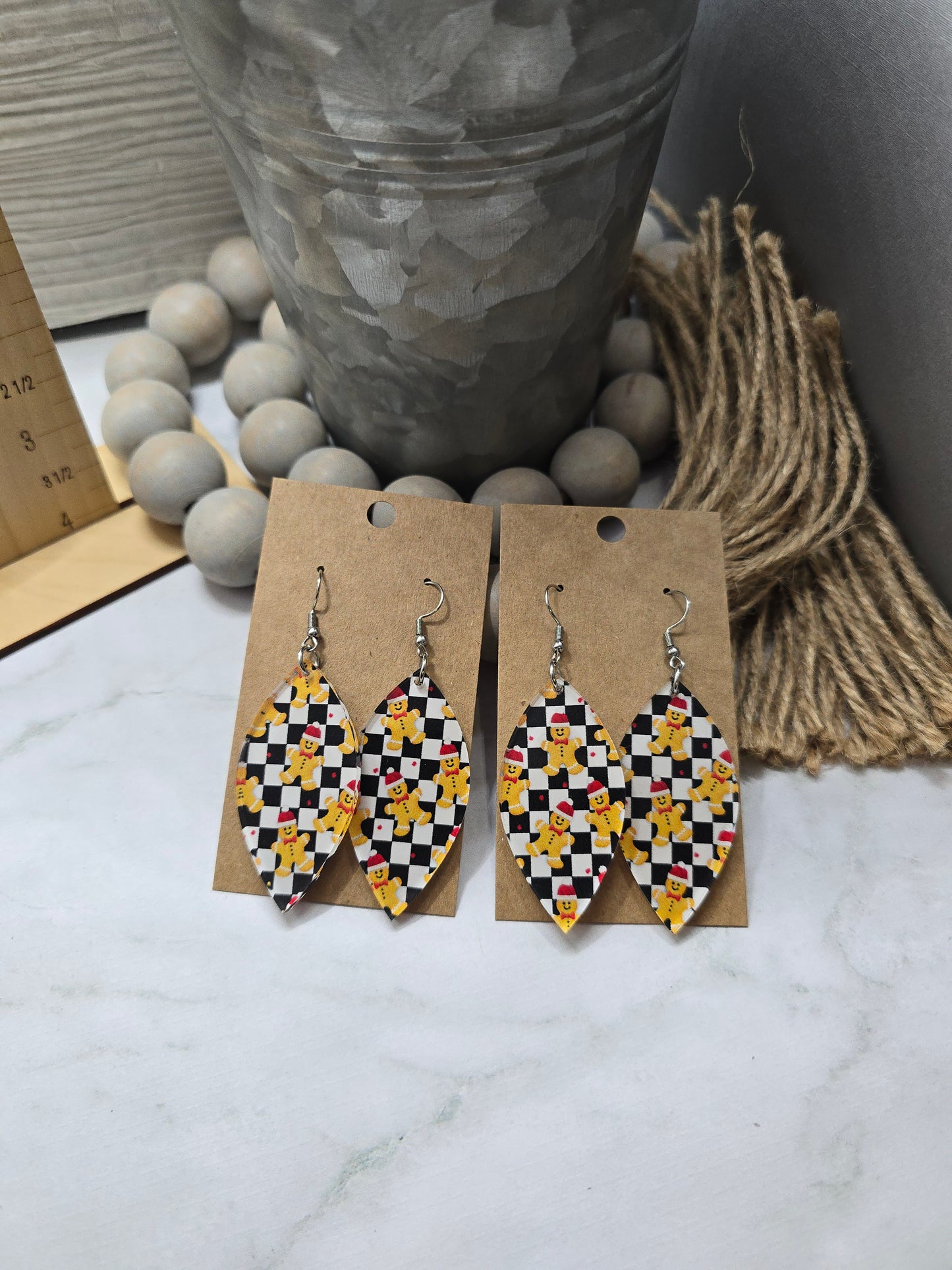 Checked Gingerbread Petal Earrings