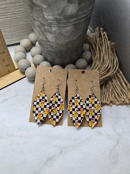 Checked Gingerbread Petal Earrings