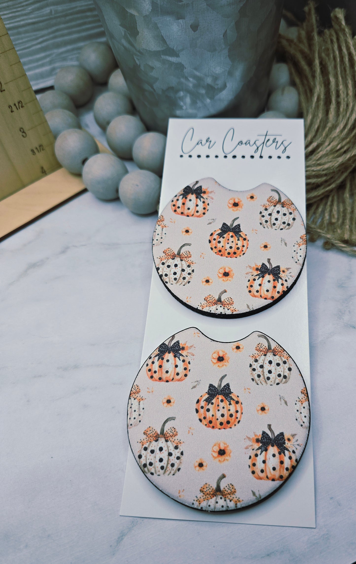 Pumpkin Bows Car Coasters