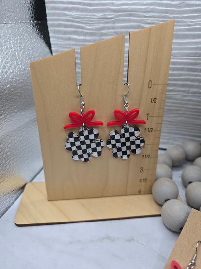 Checkered Clover Earrings