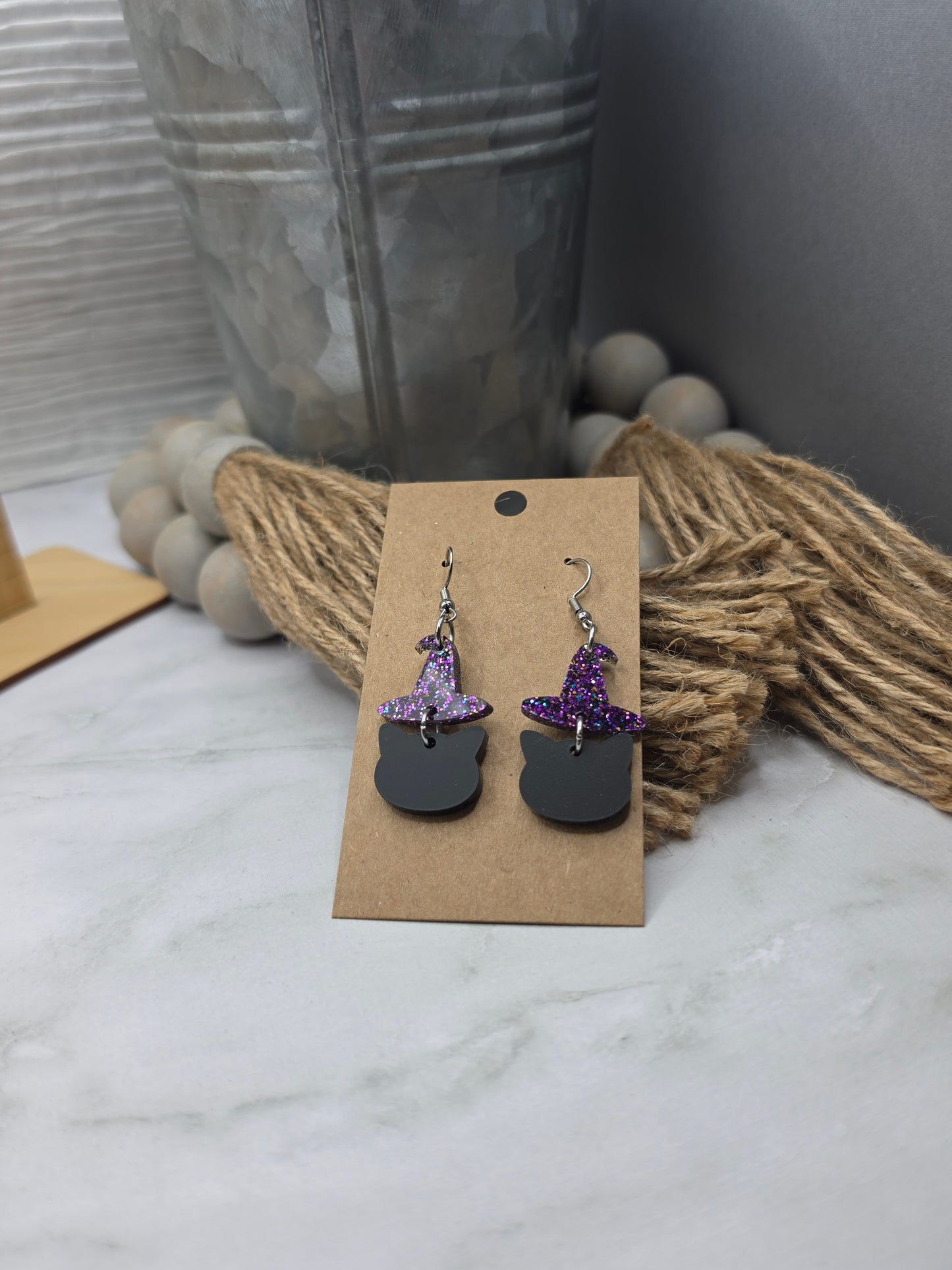 Black Cat Witch Earrings