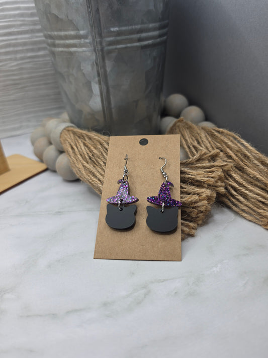 Black Cat Witch Earrings