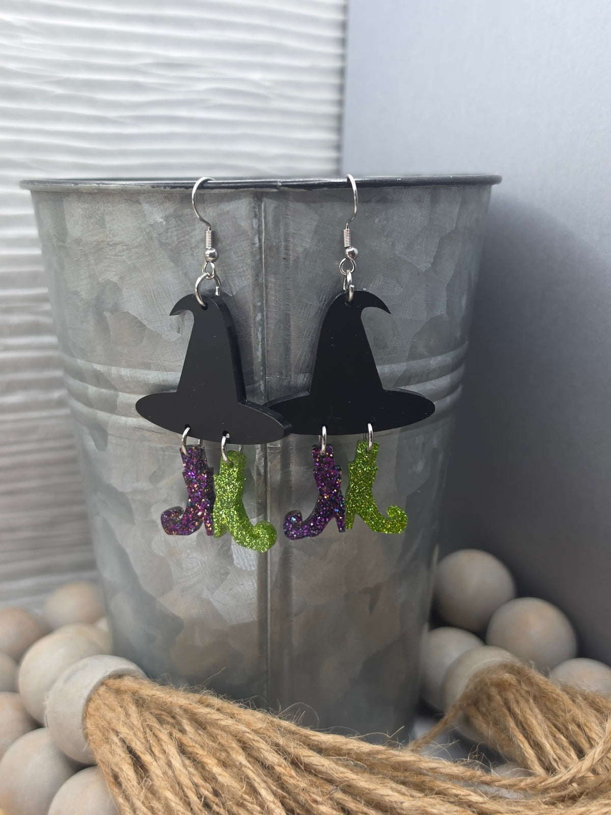 Glitter Boots Witch Hat Earrings